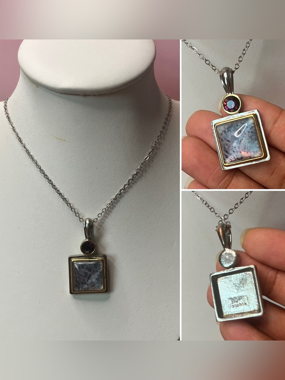Sterling Silver Lia Sophia Purple Square Stone Pendant Necklace